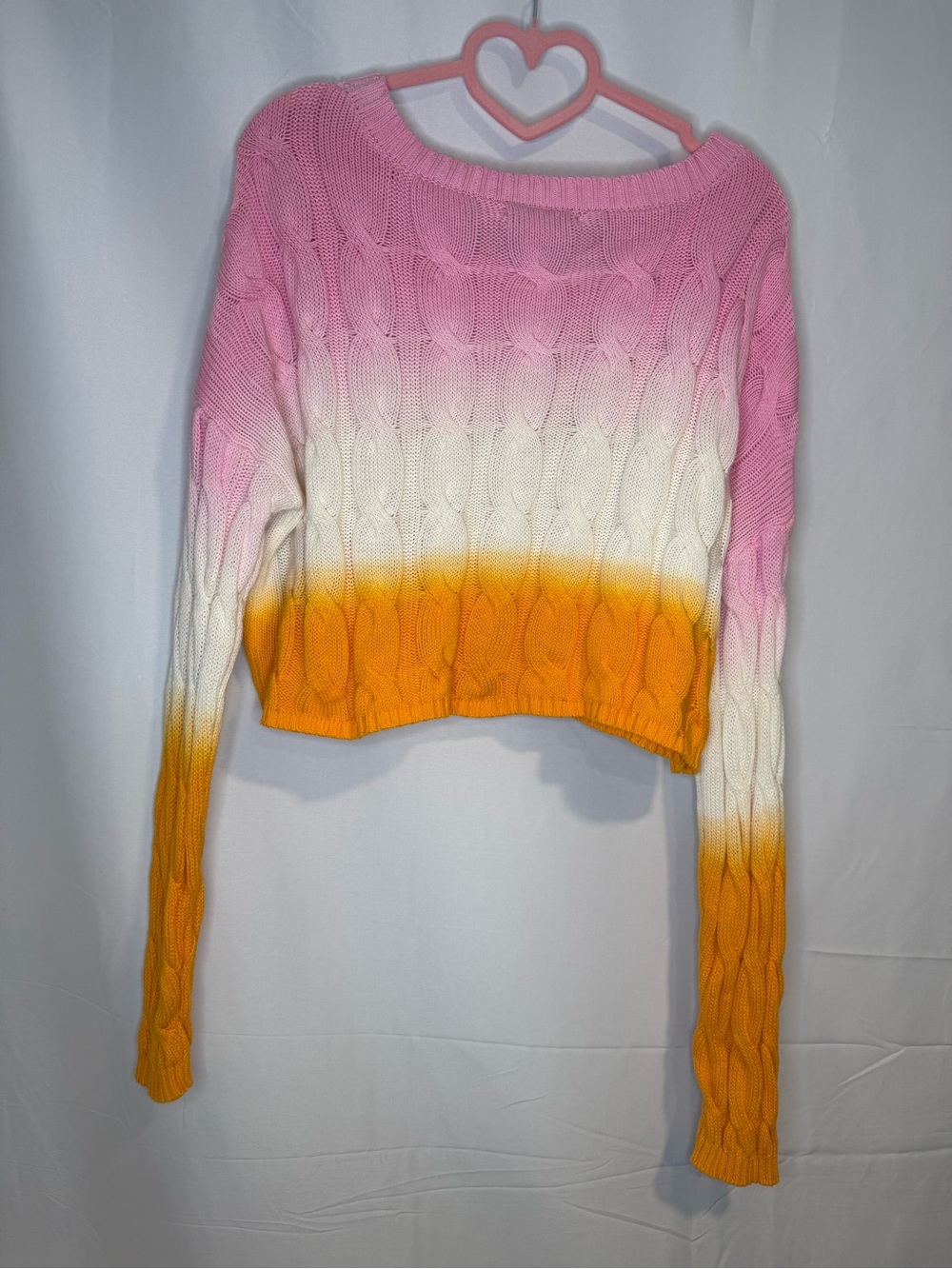 Sincerely Jules Pink White Yellow Ombre Cable Knit Cropped Sweater M